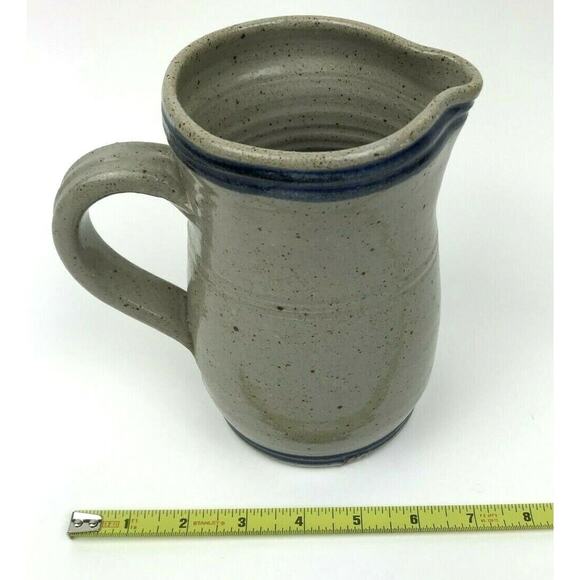 Salt Glazed Pottery Pitcher GUILFORD Est.1689 Stoneware Gray Cobalt Blue Leaves - Picture 9 of 12